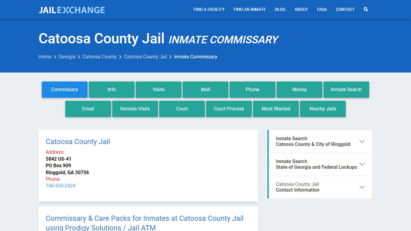 Inmate Commissary, Care Packs - Catoosa County Jail, GA